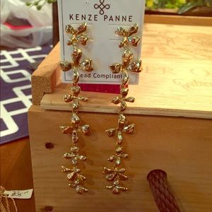 Extra long gold flower earrings